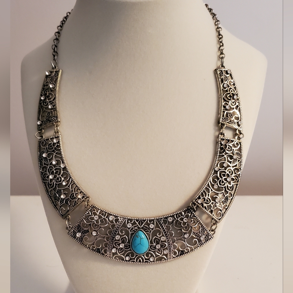 Intricate Silver and Turquoise Necklace